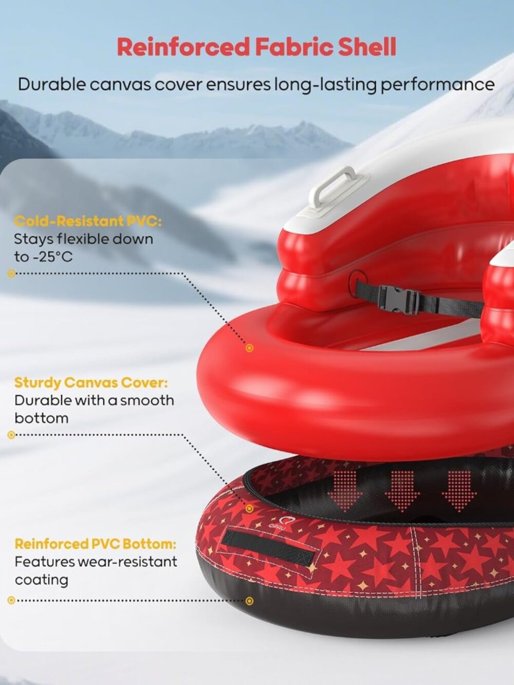 Snow Sled for Toddlers 1-3 with Canvas Cover, Inflatable Baby Sled with 3-Sided - Picture 5 of 7